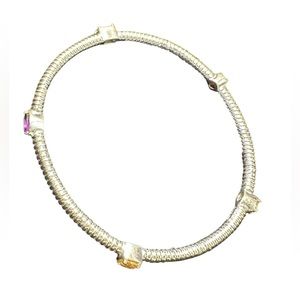 Sterling silver ; 14k gold; multi stone bangle